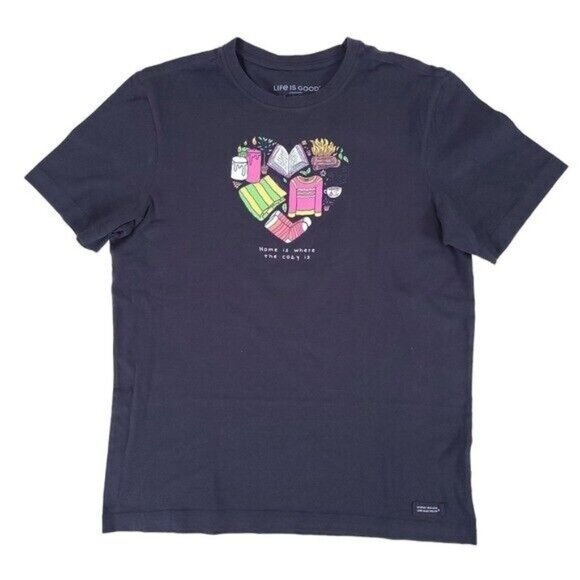 Life Is Good Other - Life is Good NWT Mens Black Crusher Tee T-Shirt Size M Home Cozy Heart